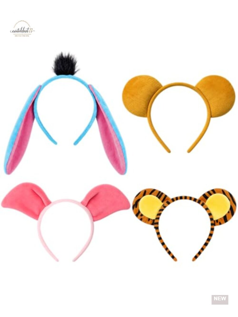 Animal Ears Headband Set 4 Pack Fuzzy Tiger Donkey Bear Pig Costume Accessories